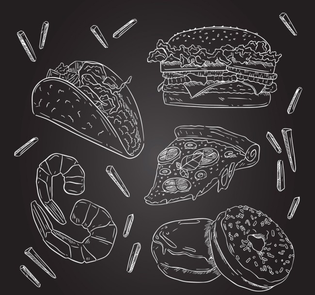 6款粉笔绘快餐食物设计矢量图素材天下精选