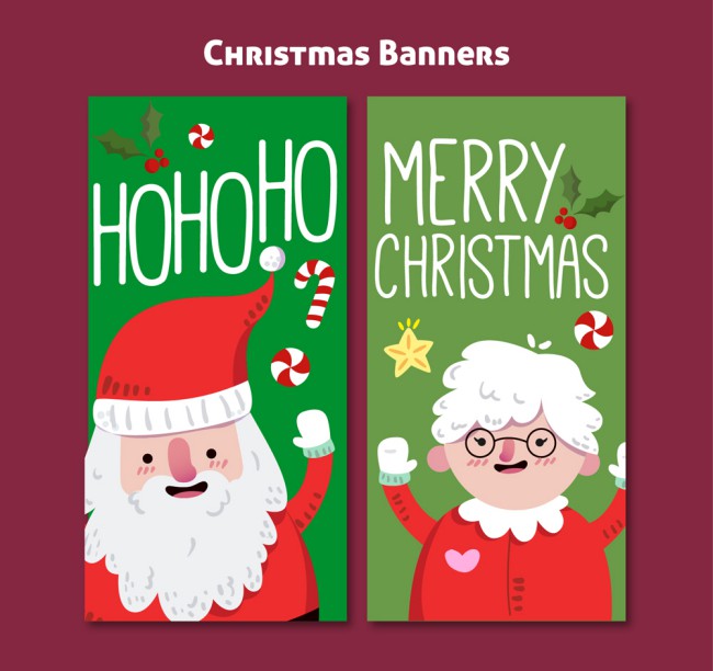 2款彩绘圣诞老人和圣诞老奶奶banner矢量图16图库网精选