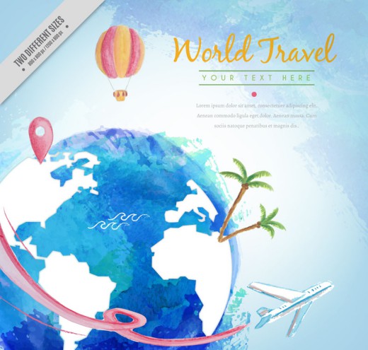 水彩绘蓝色地球世界旅行插画矢量素材16图库网精选