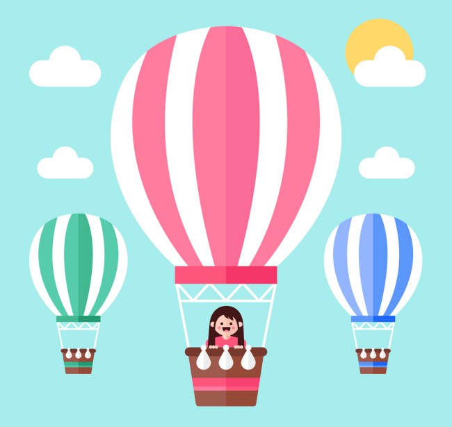创意乘坐热气球里的女孩矢量素材普贤居素材网精选
