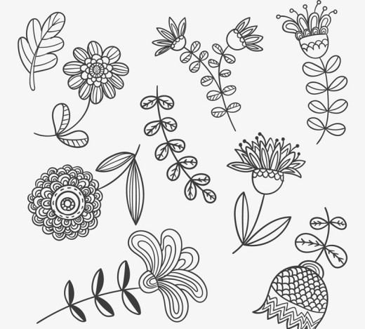 9款手绘花卉与树叶矢量图素材中国网精选