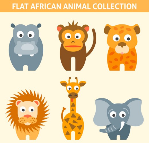 6款扁平化卡通非洲动物矢量素材16图库网精选