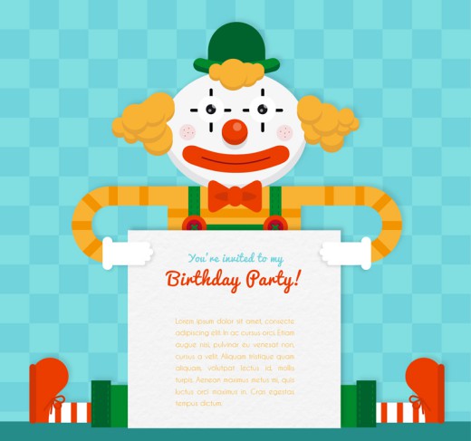 创意小丑生日派对海报矢量图素材中