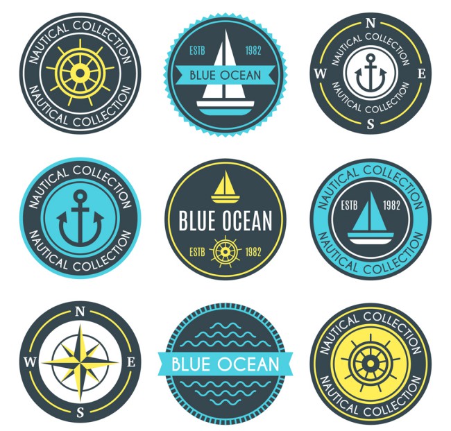 9款蓝色航海徽章矢量素材16素材网精选