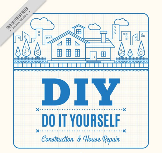 蓝色DIY房屋海报矢量素材16素材网精选