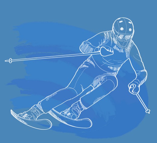白色手绘滑雪人物矢量素材素材中国
