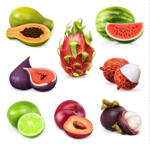 8种美味水果和切面设计矢量素材素
