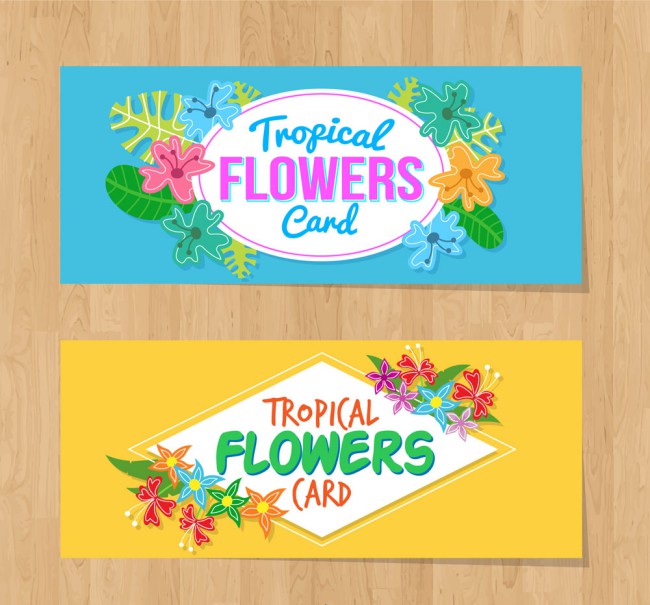2款卡通热带花卉卡片矢量素材16素材网精选