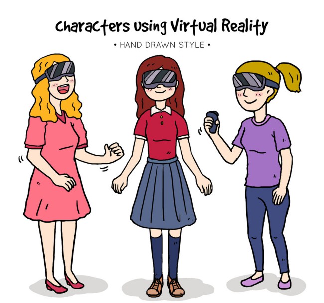 3款彩绘戴VR头显的女子矢量图16素