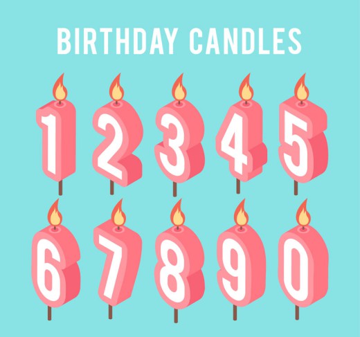 10款粉色生日立体数字蜡烛矢量素材16图库网精选
