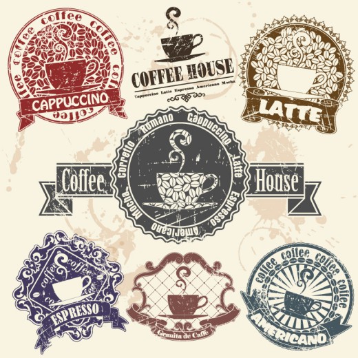 7款复古咖啡标签矢量素材16素材网
