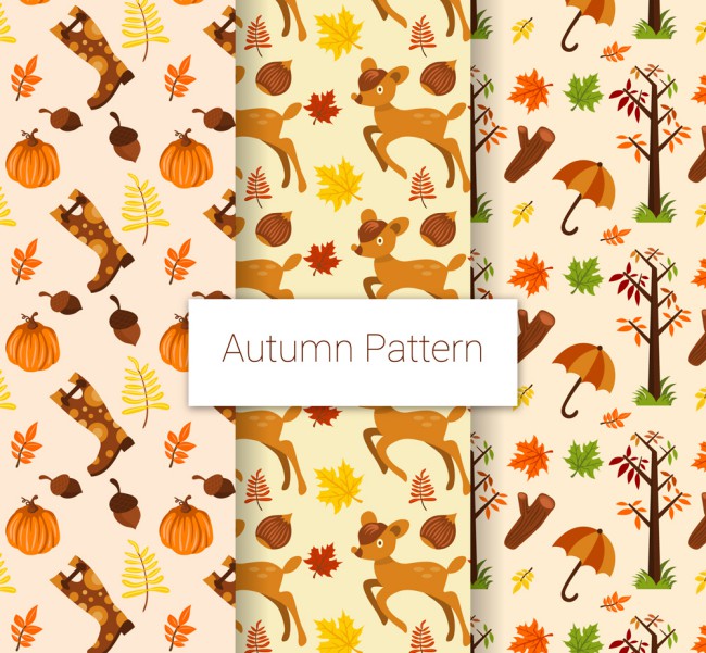 3款彩色秋季动植物无缝背景矢量图16设计网精选