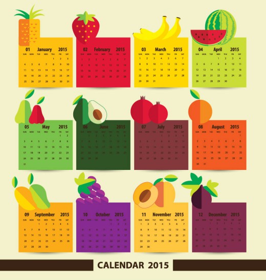 2015彩色水果标贴年历矢量素材素材天下精选