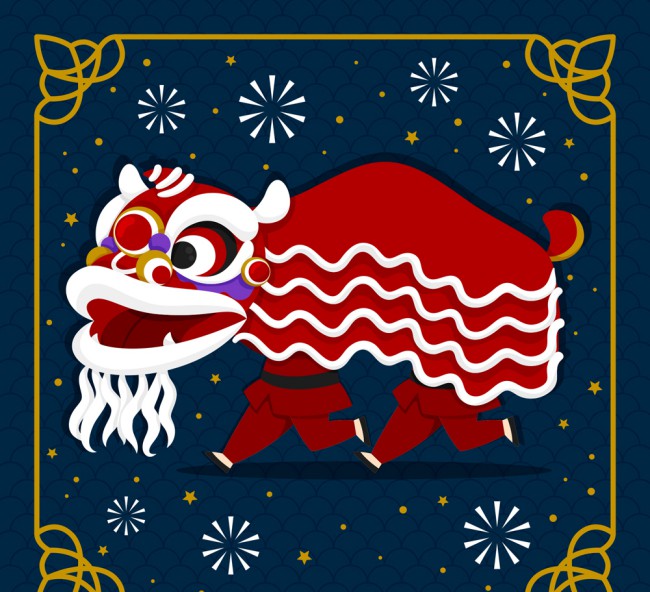 红色春节舞狮子矢量素材16设计网精选