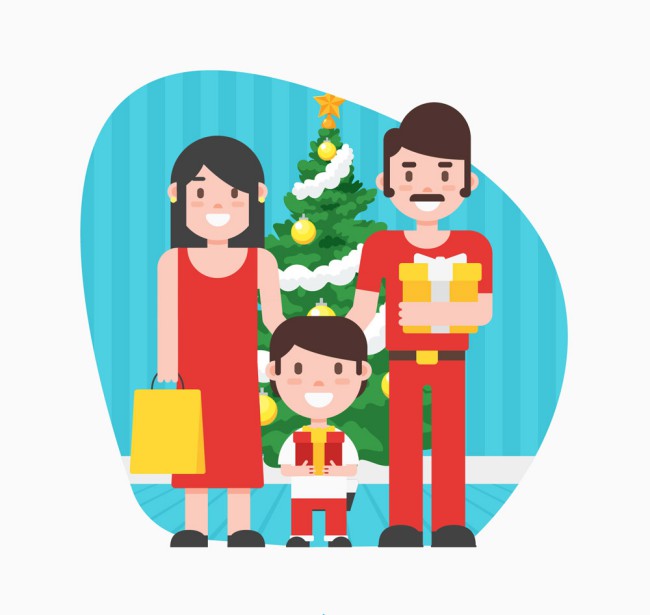 卡通圣诞节三口之家合影矢量素材素材中国网精选