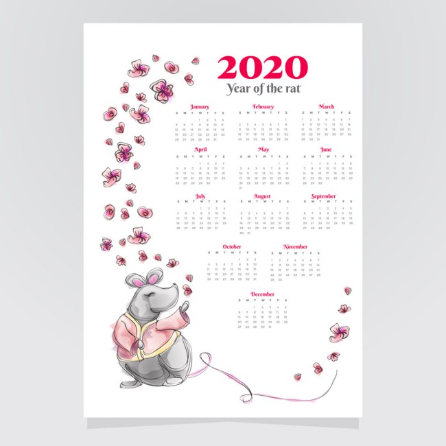 2020年手绘老鼠年历矢量素材16图库网精选