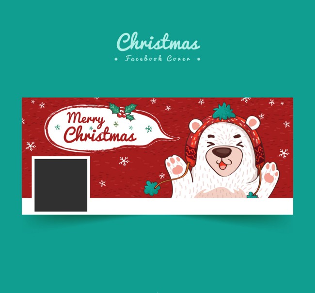 彩绘北极熊圣诞脸书封面图片矢量图16设计网精选