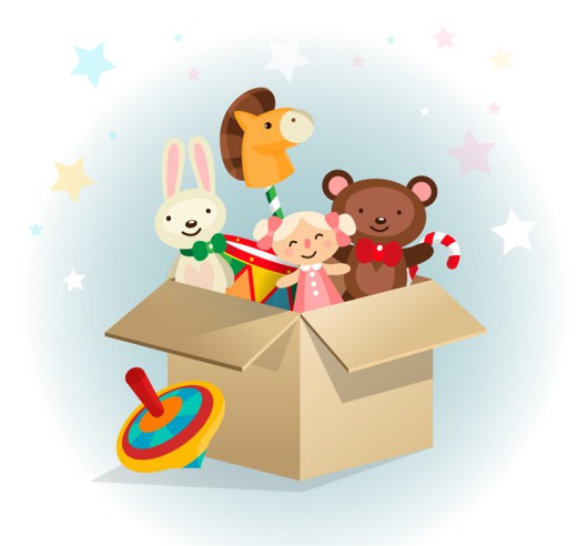纸箱里的可爱玩具矢量素材素材中国网精选
