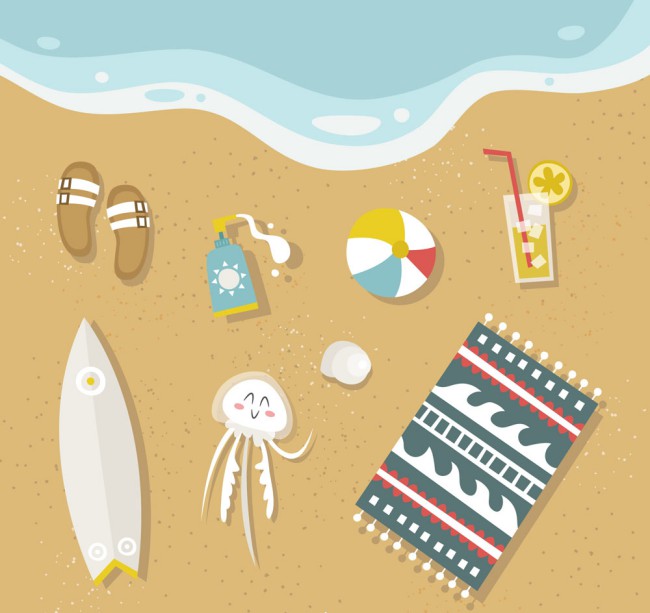 8个创意沙滩上的夏季物品矢量图普贤居素材网精选