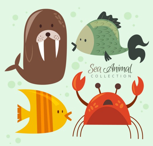 4种可爱海洋动物矢量素材普贤居素