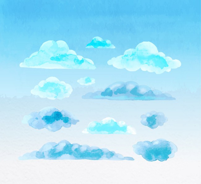 11款蓝色水彩绘云朵矢量图16设计网精选