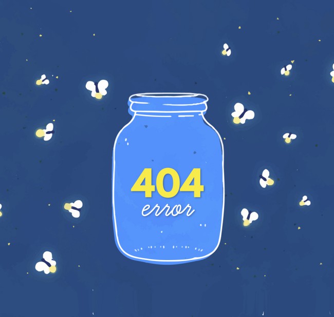 创意404错误页面丢失萤火虫的玻璃瓶矢量图素材中国网精选