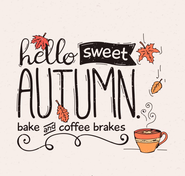 彩绘你好秋季热咖啡艺术字矢量素材16素材网精选