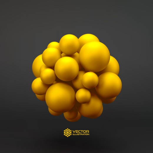 黄色三维分子球背景矢量素材普贤居素材网精选