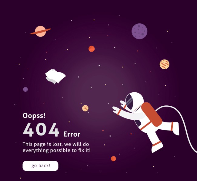创意404页面太空中的宇航员矢量素材16设计网精选