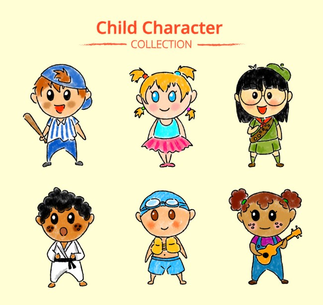 6款彩绘可爱儿童矢量素材素材中国网精选