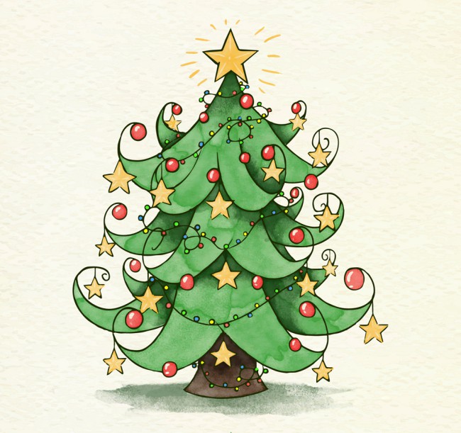 彩绘星星装饰圣诞树矢量素材16素材网精选