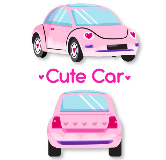 可爱粉色轿车正反面矢量素材16设计网精选