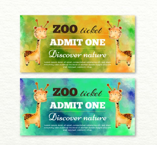 2款水彩绘长颈鹿动物园门票矢量图普贤居素材网精选
