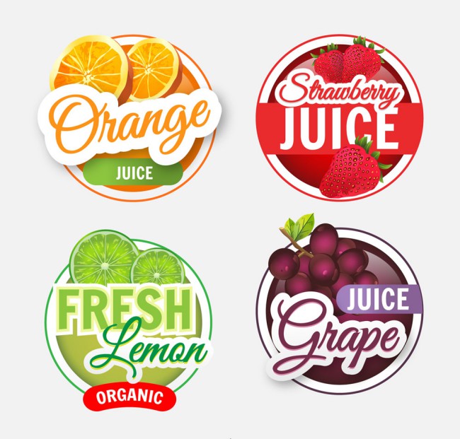 4款彩色水果果汁标签矢量图普贤居素材网精选