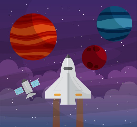 创意太空探索行星和火箭插画矢量素材16图库网精选