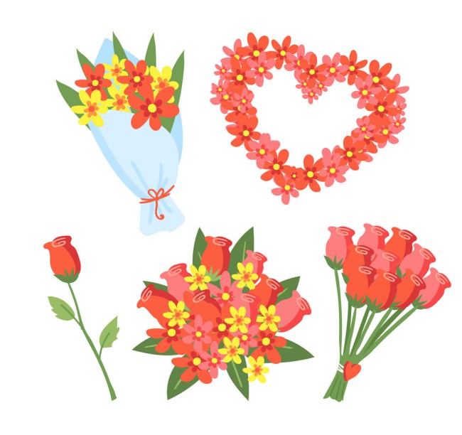 5款彩色花束和花枝矢量素材16图库网精选