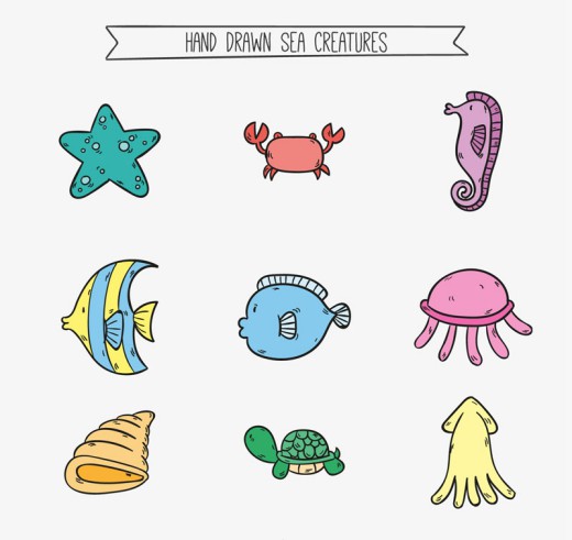 9款彩绘海洋动物矢量素材16图库网精选