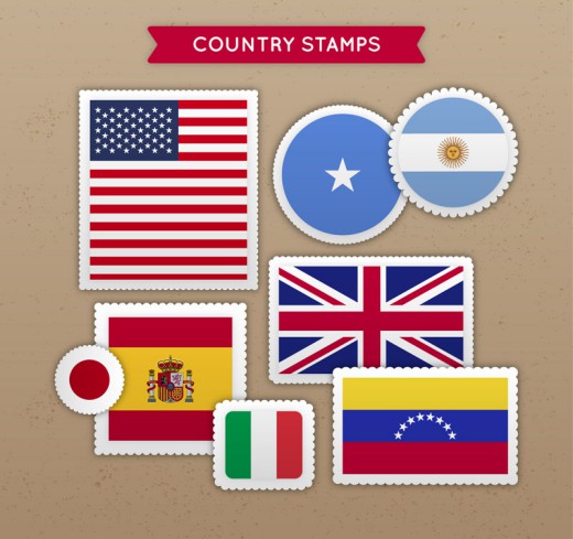 8款创意世界国旗邮票矢量素材素材