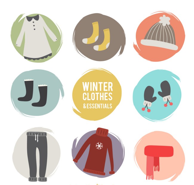 8款彩绘冬季服饰与配饰矢量图素材天下精选