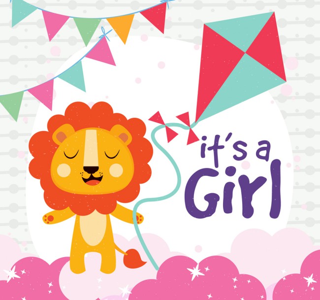 可爱狮子迎婴卡片设计矢量素材普贤居素材网精选