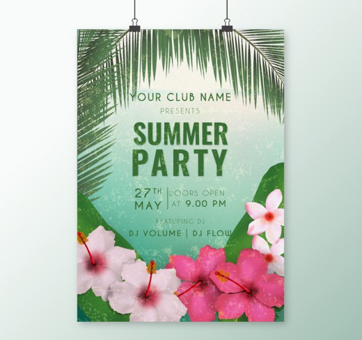 夏季热带花卉派对海报矢量素材16设计网精选