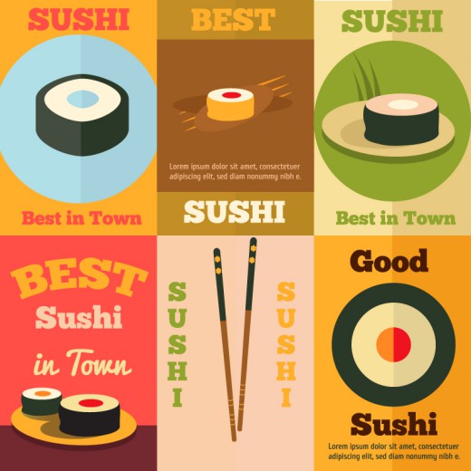 6款创意寿司海报矢量素材普贤居素