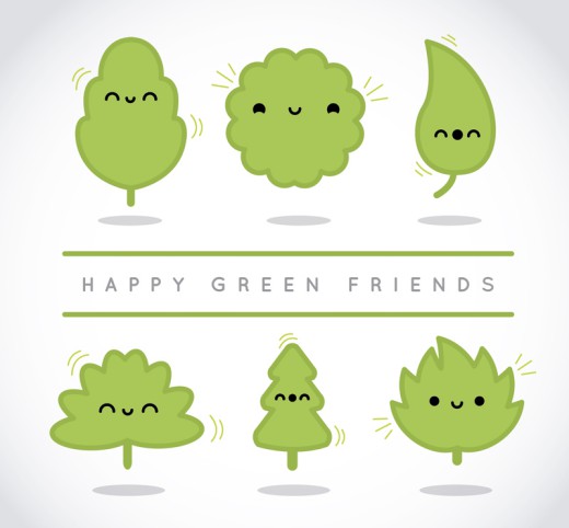 6款可爱卡通绿色树叶矢量素材普贤居素材网精选