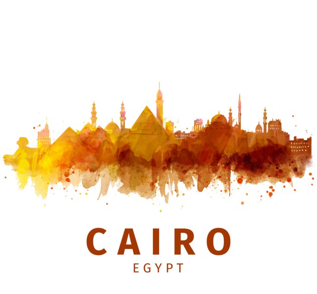水彩绘抽象埃及开罗风景矢量素材素