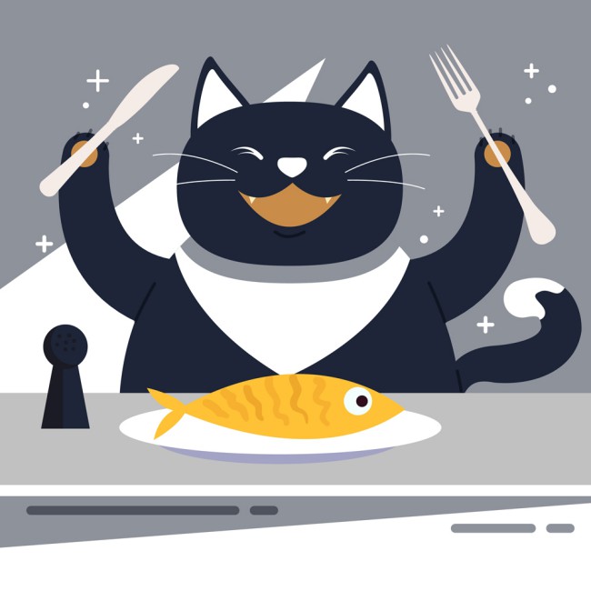 创意开心进餐的黑猫矢量素材普贤居素材网精选