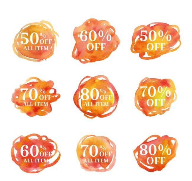 9款水彩绘橙色促销标签矢量素材16素材网精选