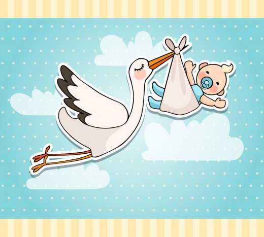 送子鹤与婴儿贴纸矢量素材16设计网精选