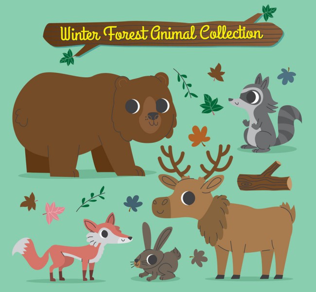 5款手绘冬季森林动物矢量素材普贤居素材网精选