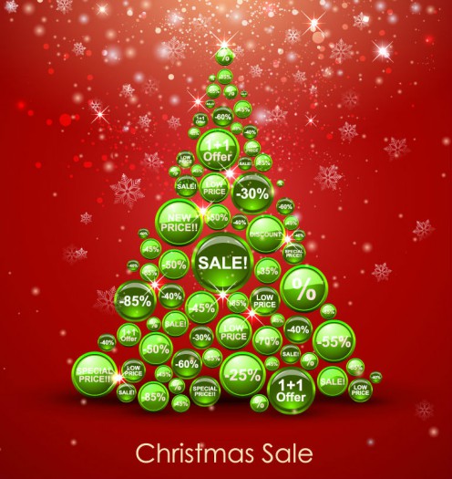 绿色折扣圆形标签圣诞树矢量素材素