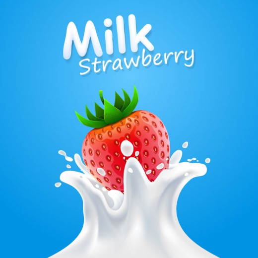 动感新鲜草莓与牛奶矢量素材16设计网精选